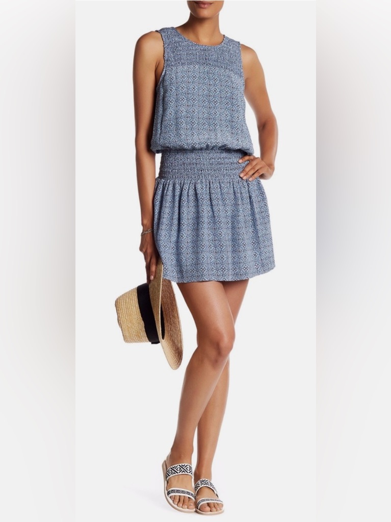 Joie Blue Printed Smocked-Waist Mini Skirt 100% Silk
